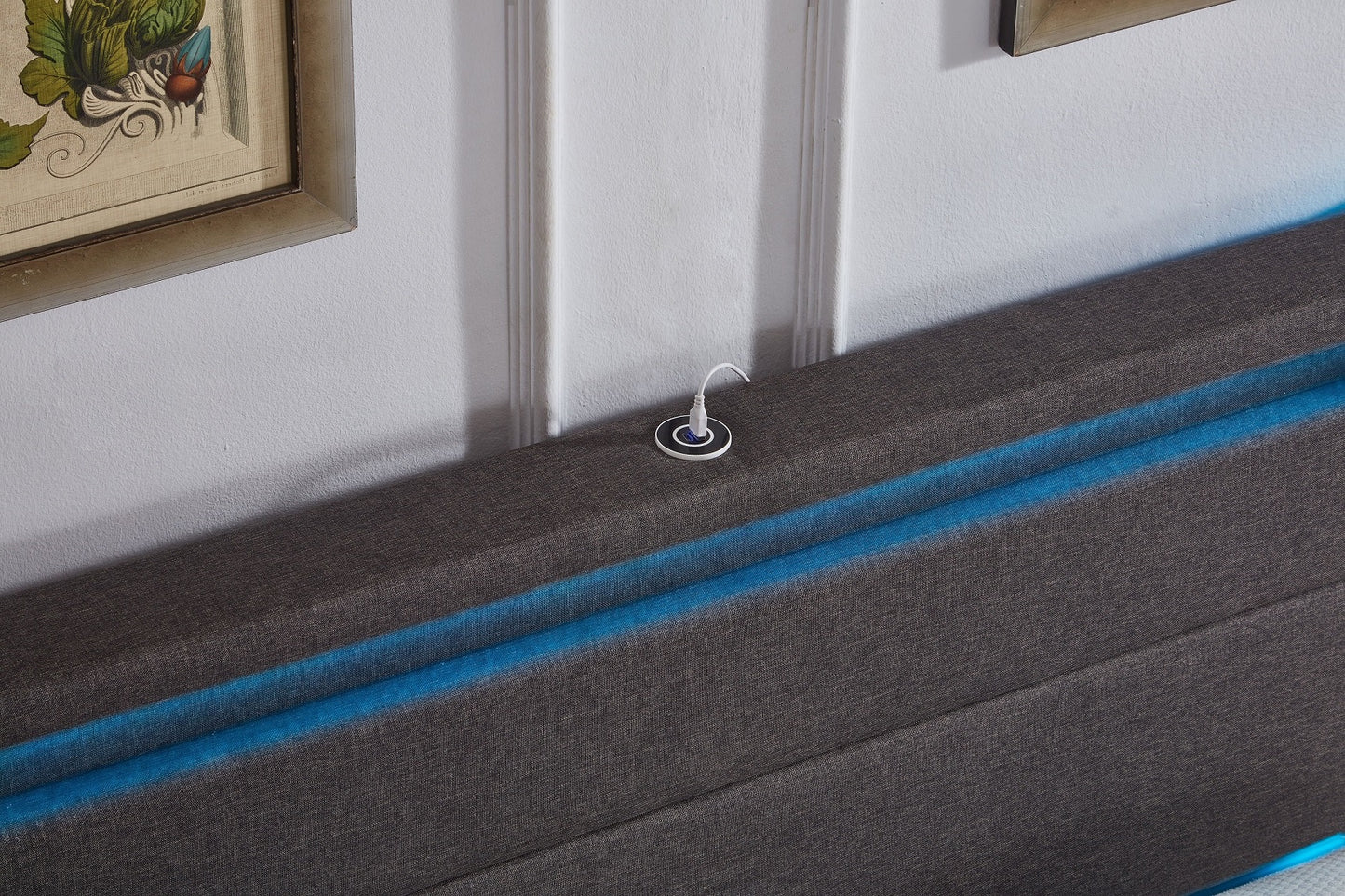 Grey Fabric Platform Bed Bed Frame with LED Lights (NS-5343)