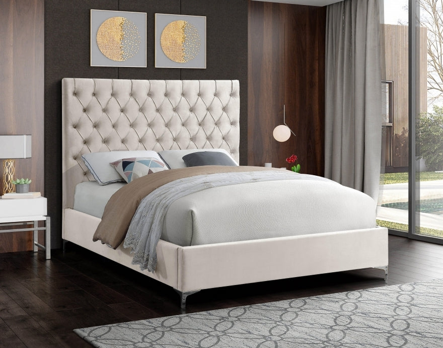 Velvet Fabric With Deep Button Tufting Platform Bed Frame (NS-5642)