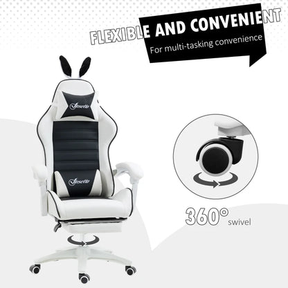 Cute Racing Gamer Chair, PU Leather Gaming Chair with Footrest, Headrest and Lumbar Support, Black