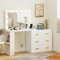 Vanity Desk with Mirror and 12 LED Lights, Makeup Table w/ Power Outlet, 3 Light Colour, 6 Drawers and 2 Shelves, White