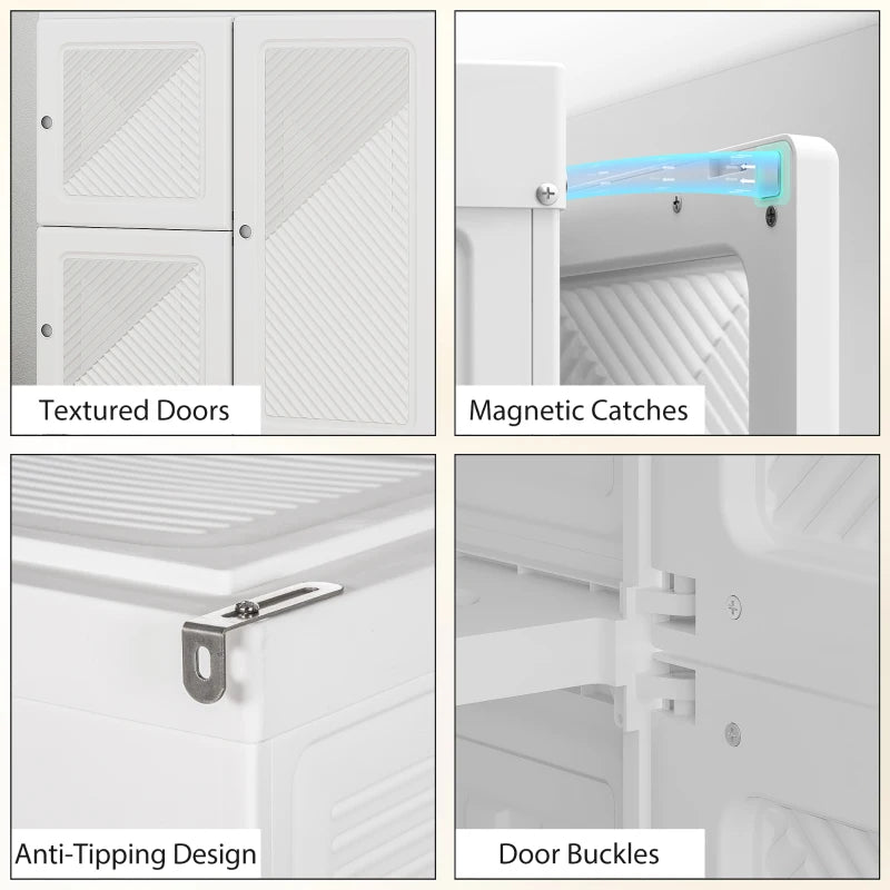 Portable Wardrobe, Foldable Plastic Closet with 8 Compartments, 2 Hanging Rods and Magnetic Doors, White