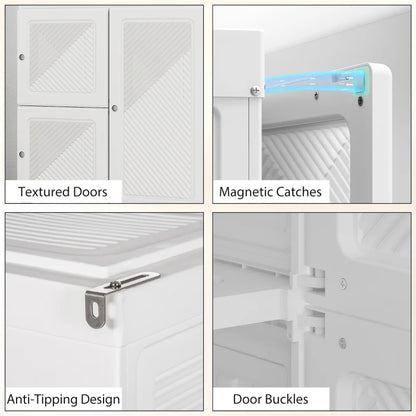 Portable Wardrobe, Foldable Plastic Closet with 8 Compartments, 2 Hanging Rods and Magnetic Doors, White