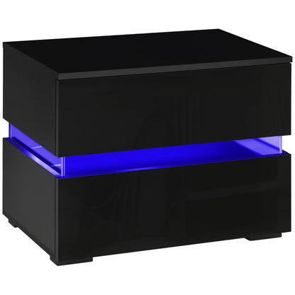 Modern Nightstand, Bedside Table with 2 Drawers, USB Powered RGB LED Lights for Bedroom, Black
