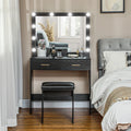 Makeup Vanity Table Set with Stool, Dressing Table with LED Lighting Mirror, Drawers, for Bedroom, Black