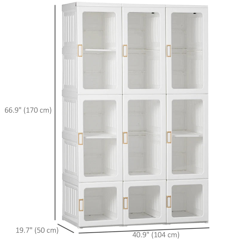 Small Apartment Bedroom Closet Foldable Portable Closet with Cube Storage Hanging Rods Magnet Doors, White