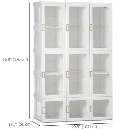 Small Apartment Bedroom Closet Foldable Portable Closet with Cube Storage Hanging Rods Magnet Doors, White