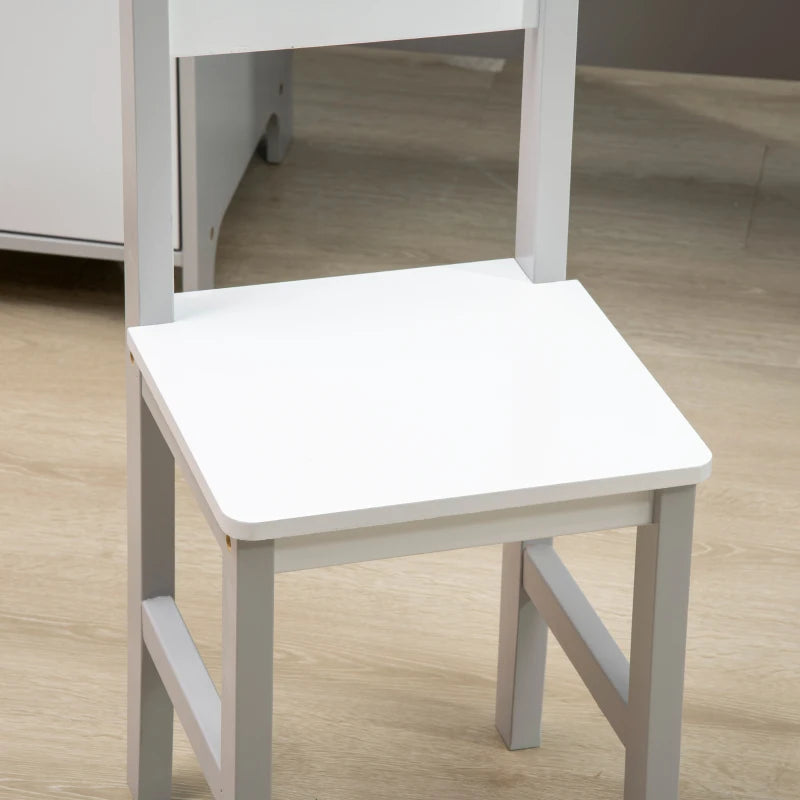 Qaba 2Pcs Kids Desk and Chair Set with Whiteboard, Storage, Shelves, Grey