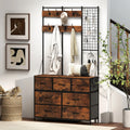 4-In-1 Coat Rack with 7 Drawer Fabric Dresser, Hall Tree with 14 Hooks for Hallway, Entryway, Bedroom, Rustic Brown