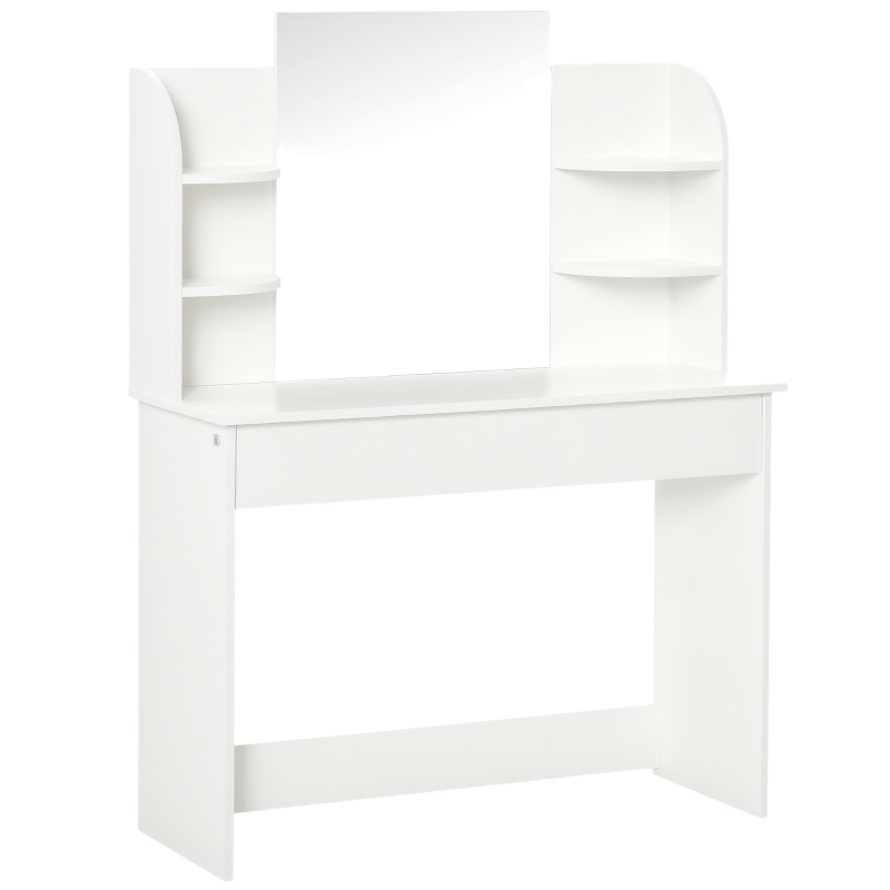 HOMCOM Vanity Table, Makeup Vanity with Open Shelves and Drawer, Dressing Table for Bedroom, White