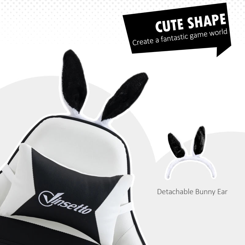 Cute Racing Gamer Chair, PU Leather Gaming Chair with Footrest, Headrest and Lumbar Support, Black