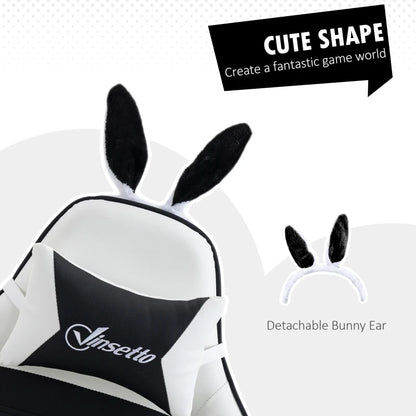 Cute Racing Gamer Chair, PU Leather Gaming Chair with Footrest, Headrest and Lumbar Support, Black