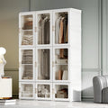 Small Apartment Bedroom Closet Foldable Portable Closet with Cube Storage Hanging Rods Magnet Doors, White