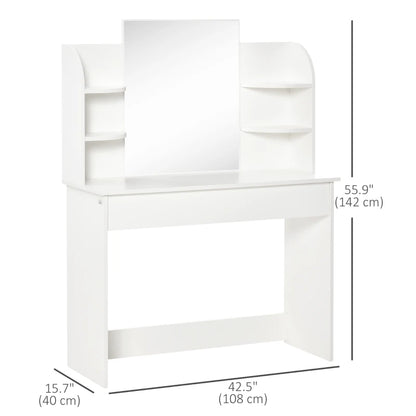 HOMCOM Vanity Table, Makeup Vanity with Open Shelves and Drawer, Dressing Table for Bedroom, White