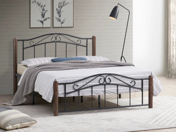 Wood Stand and Metal Bed Frame + 6" Mattress Combo