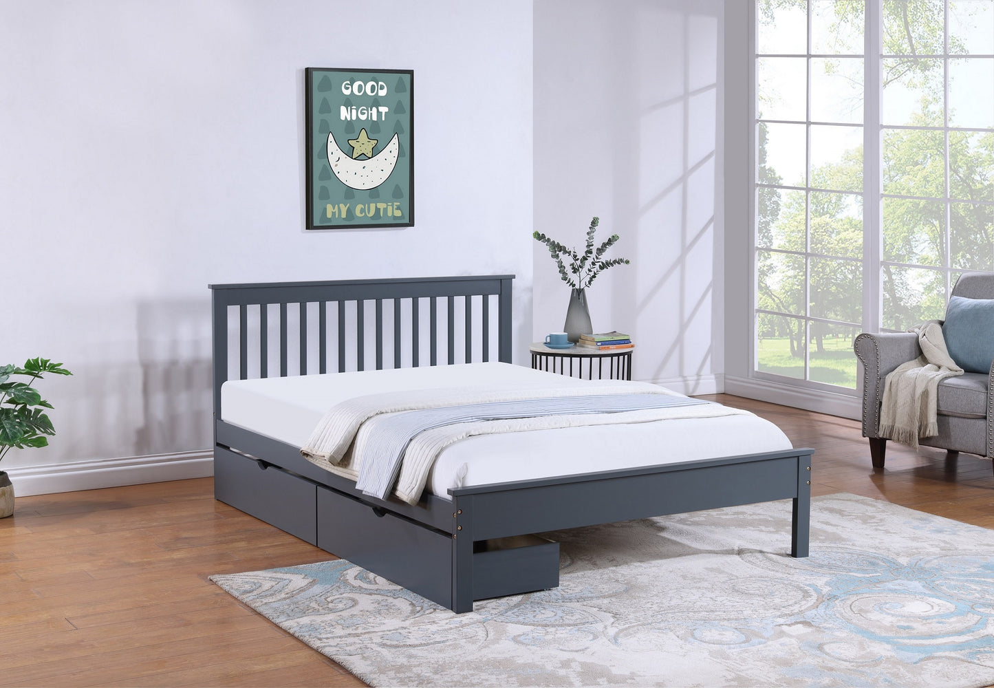 Wooden Bed Frame With Drawers (NS-415)