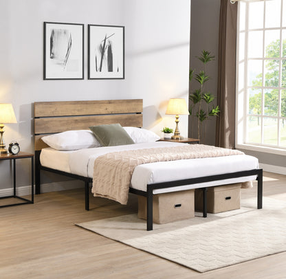 Wooden and Metal Bed Frame Combo (6" Foam Mattress Included)