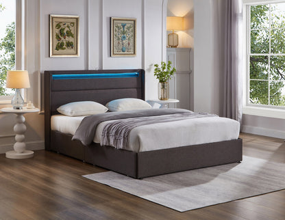 Grey Fabric Platform Bed Bed Frame with LED Lights (NS-5343)