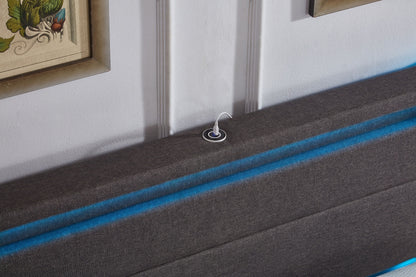 Grey Fabric Platform Bed Bed Frame with LED Lights (NS-5343)