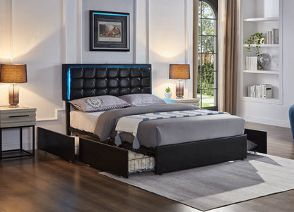Soft PU Platform Bed Bed Frame with LED Lights (NS-5400)