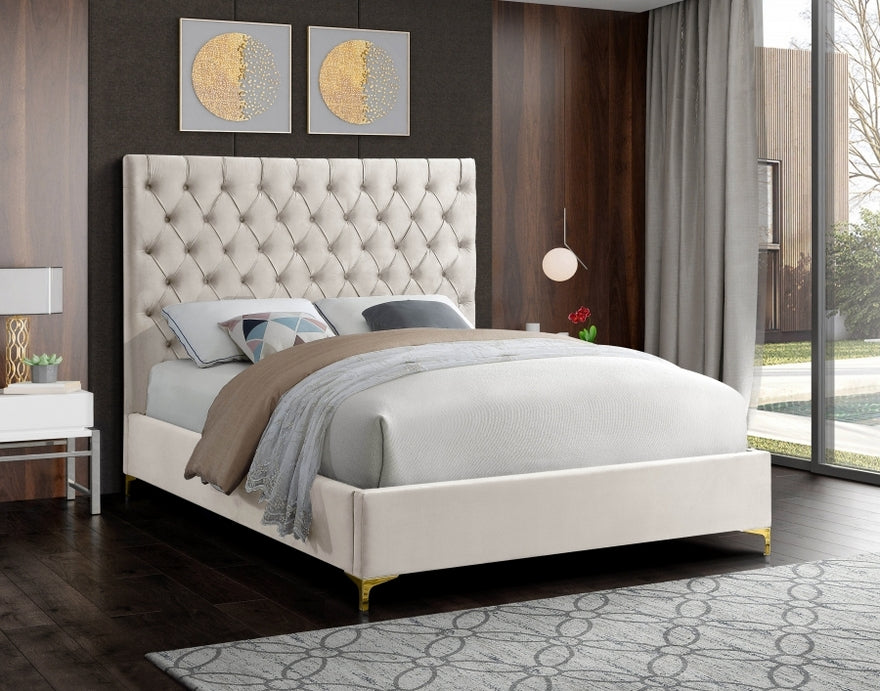 Velvet Fabric With Deep Button Tufting Platform Bed Frame (NS-5642)