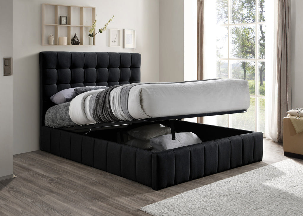 Black Fabric Hydraulic Lift Storage Bed Frame (NS-5785)