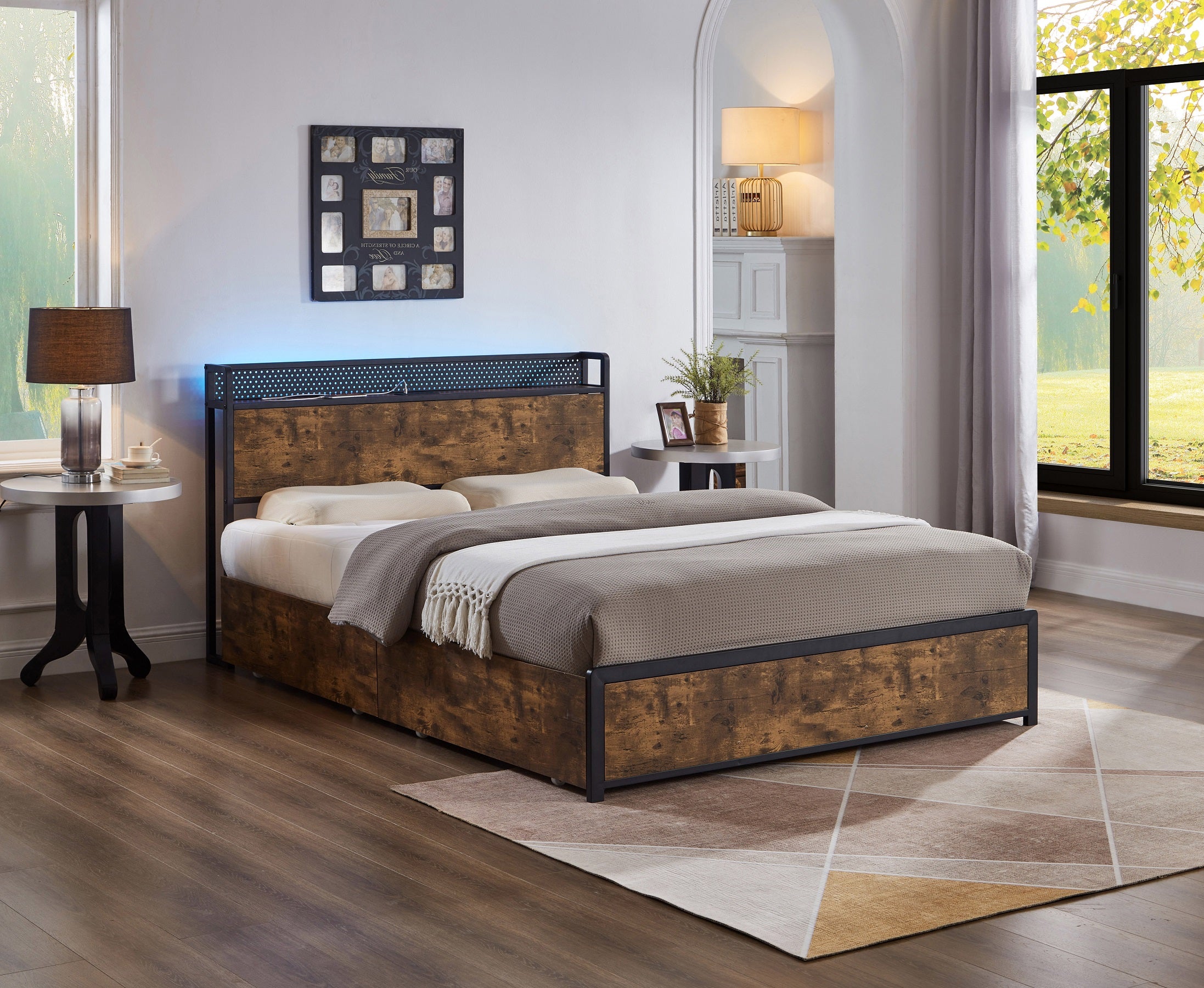 Wood Grain Panels and Metal Frame With LED Lights (NS-5930)