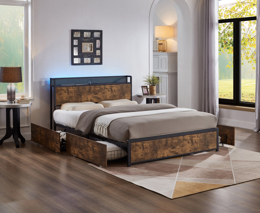 Wood Grain Panels and Metal Frame With LED Lights (NS-5930)