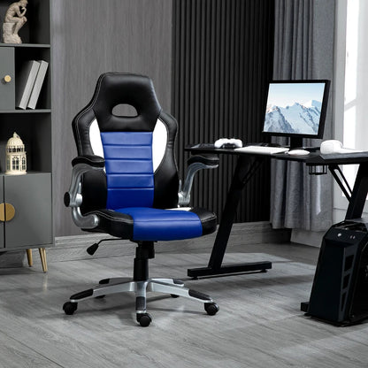 Racing Gaming Chair PU Leather Office Chair Executive Computer Desk Chair with Adjustable Height, Flip Up Armrest, Swivel Wheels, Blue