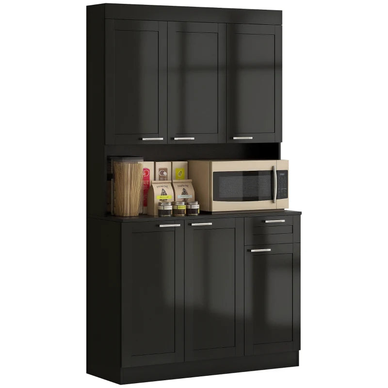 71" Kitchen Pantry Cabinet, Storage Buffet with Hutch, Adjustable Shelves for Living Room, High Gloss Black