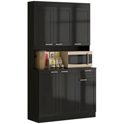 71" Kitchen Pantry Cabinet, Storage Buffet with Hutch, Adjustable Shelves for Living Room, High Gloss Black