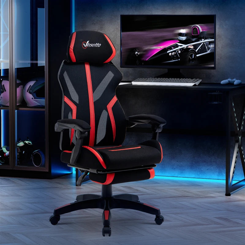 Vinsetto Racing Gaming Chair, Ergonomic Computer Chair with Footrest, Headrest, High Back Recliner Swivel Seat with Adjustable Height, Black Red