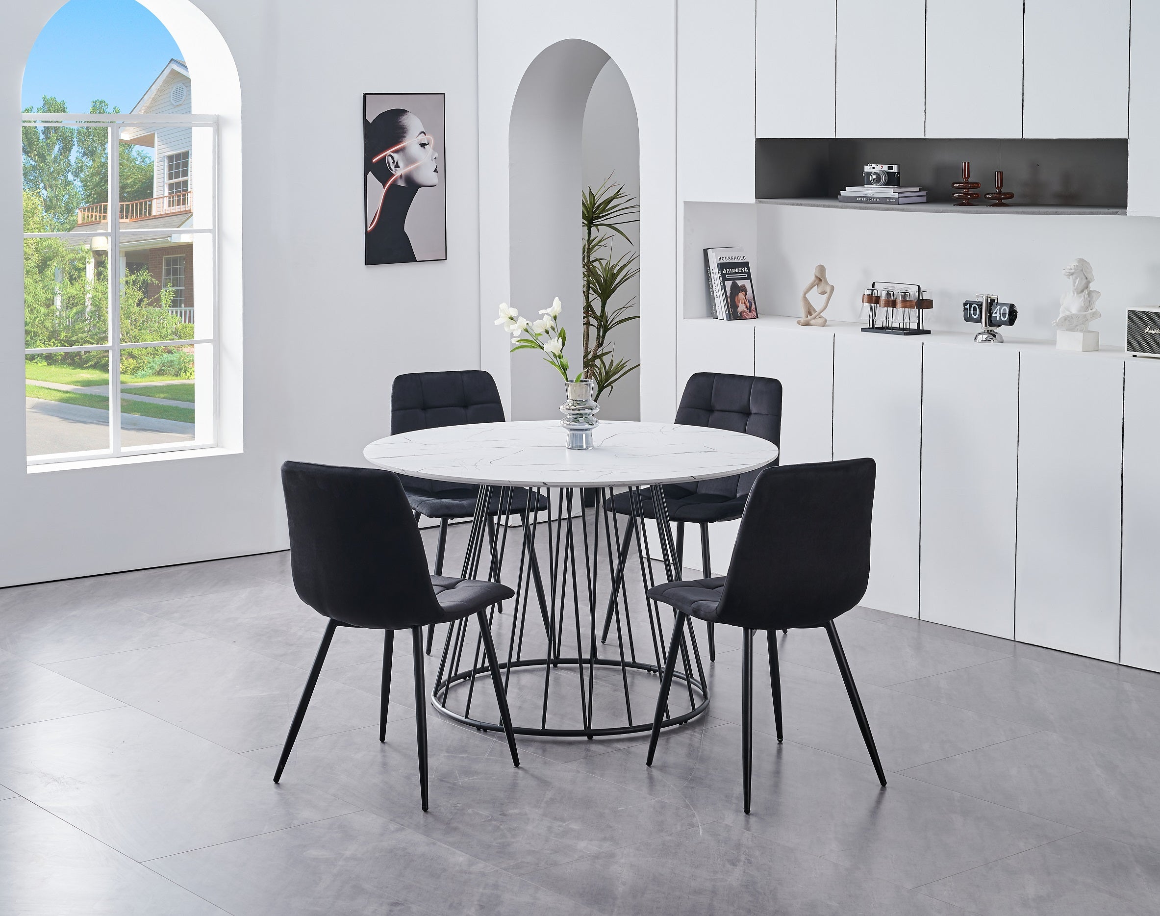 White Marble Veneer Top With Black Pedestal  (1590)