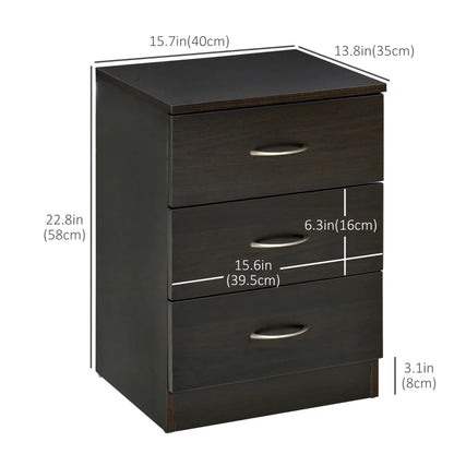 Bedside Table with 3 Drawers, Modern Wood Nightstand, Side Table with Anti-tipping Design for Bedroom, Set of 2, Dark Brown