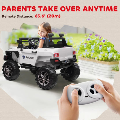 Kids 2 Seater Ride-On Car Police Truck Electric with LED Lights & MP3 for Kids