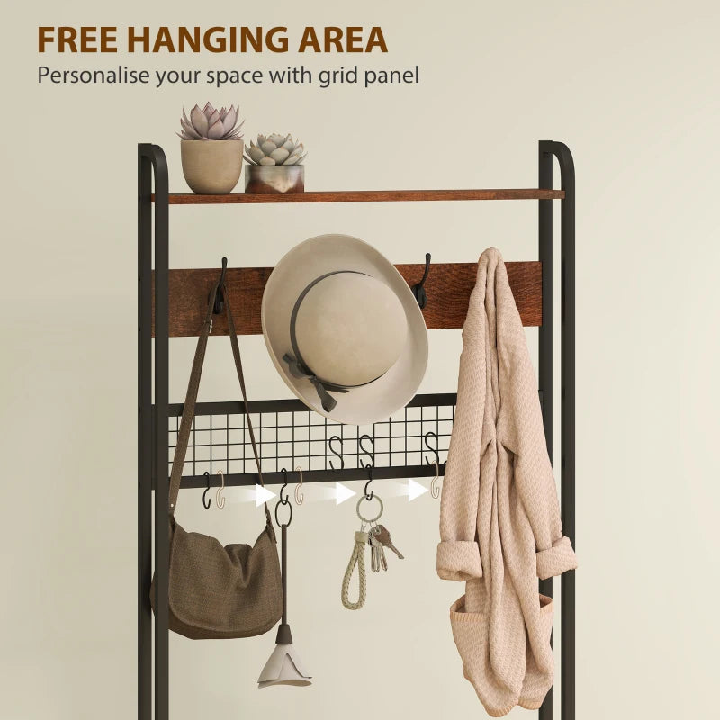 5-In-1 Coat Rack Shoe Bench, Hall Tree with Bench, Shoe Cabinet, 10 Hooks for Hallway, Mud Room, Rustic Brown