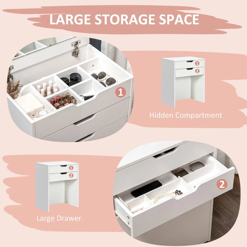 Vanity Set with Flip Top Mirror, Makeup Vanity Table with Stool, Dressing Table with Drawer and 7 Compartments, White