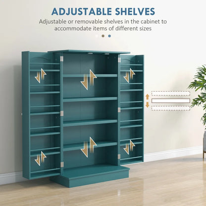 41" Storage Cabinet, 2-Door Kitchen Pantry Cabinet with 5-tier Shelving, 12 Spice Racks, Adjustable Shelves, Teal Blue