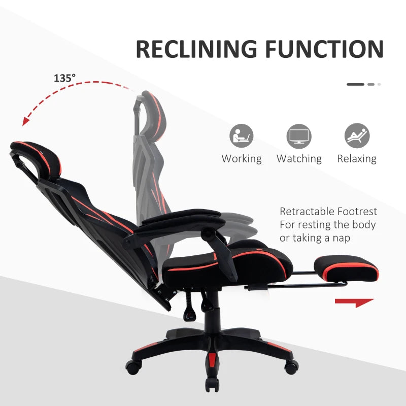 Vinsetto Racing Gaming Chair, Ergonomic Computer Chair with Footrest, Headrest, High Back Recliner Swivel Seat with Adjustable Height, Black Red