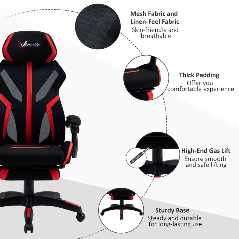 Vinsetto Racing Gaming Chair, Ergonomic Computer Chair with Footrest, Headrest, High Back Recliner Swivel Seat with Adjustable Height, Black Red