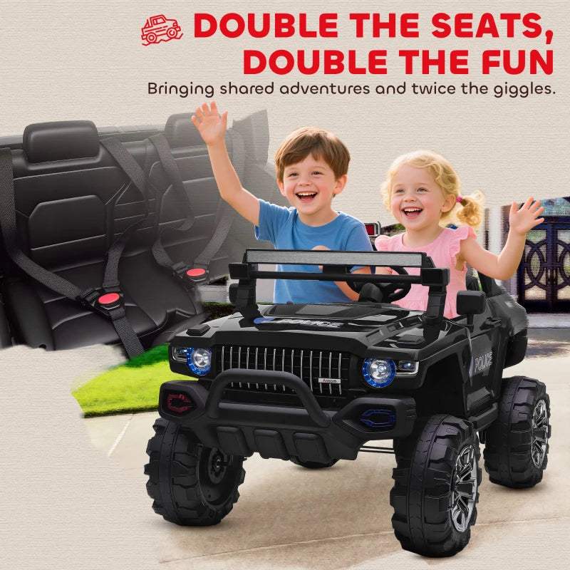 Kids 2 Seater Ride-On Car Police Truck Electric with LED Lights & MP3 for Kids