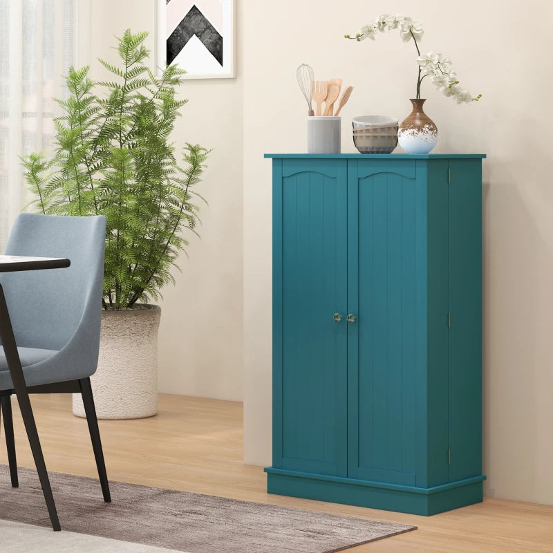 41" Storage Cabinet, 2-Door Kitchen Pantry Cabinet with 5-tier Shelving, 12 Spice Racks, Adjustable Shelves, Teal Blue