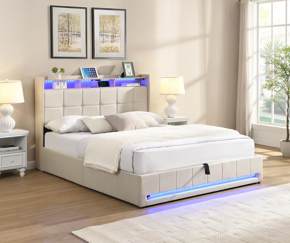 Storage Bed with Led lights and charging station