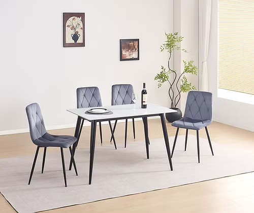 Stone Top in Snowy White Marble Finish Dining Set With Chairs