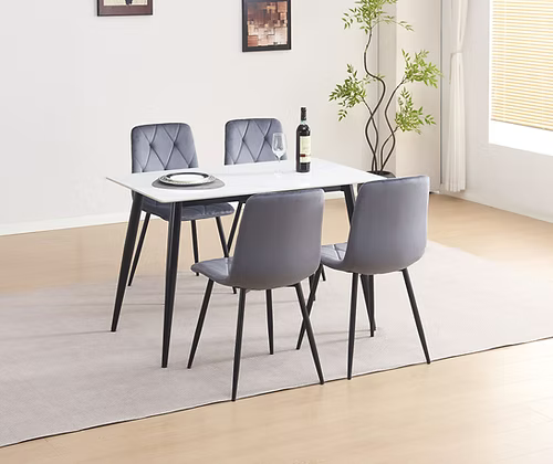 Stone Top in Snowy White Marble Finish Dining Set With Chairs