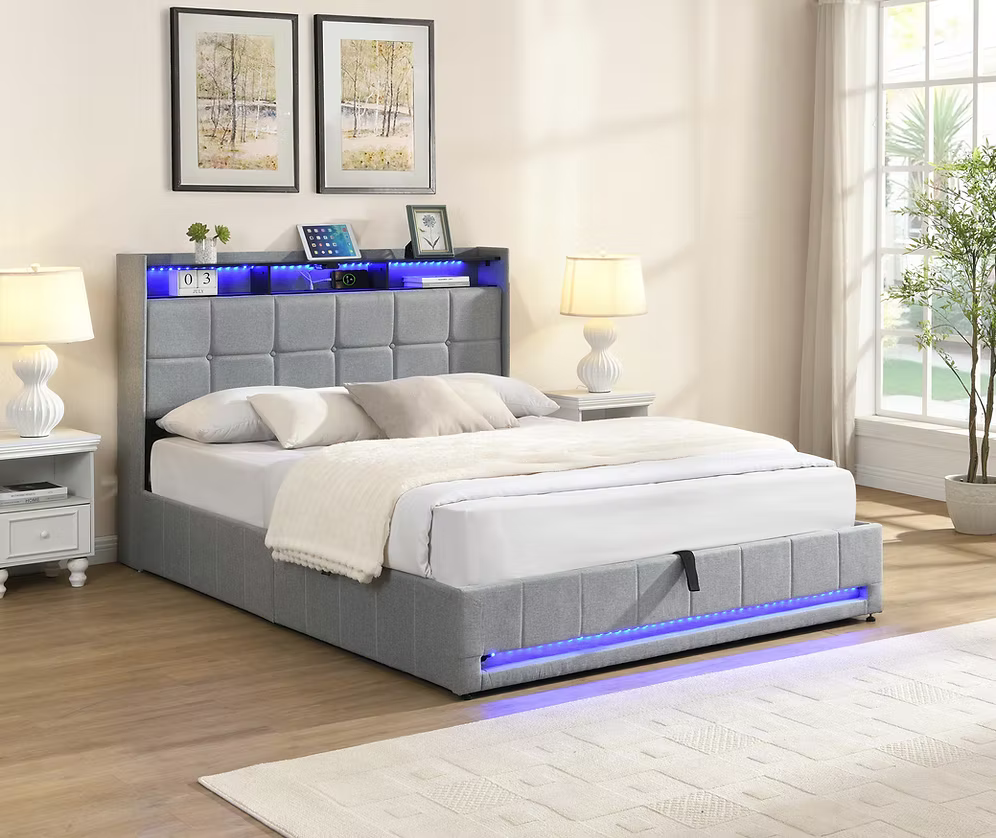 Storage Bed with Led lights and charging station