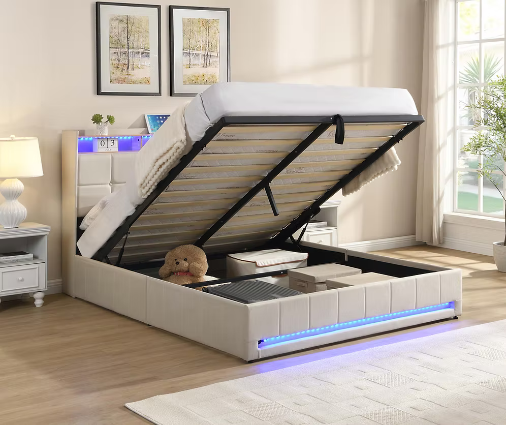 Storage Bed with Led lights and charging station