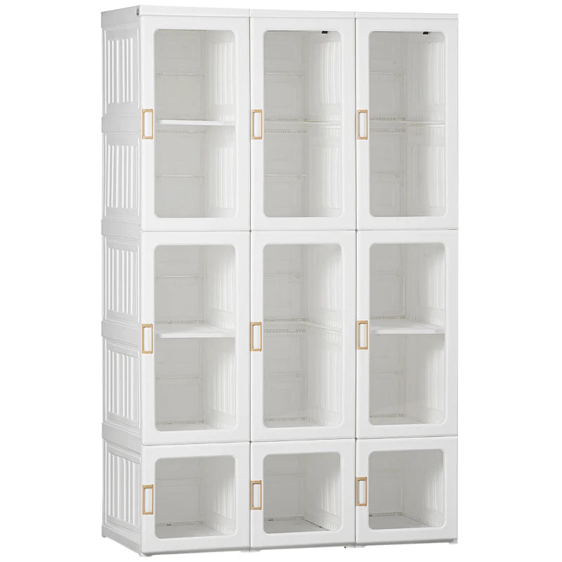 Small Apartment Bedroom Closet Foldable Portable Closet with Cube Storage Hanging Rods Magnet Doors, White
