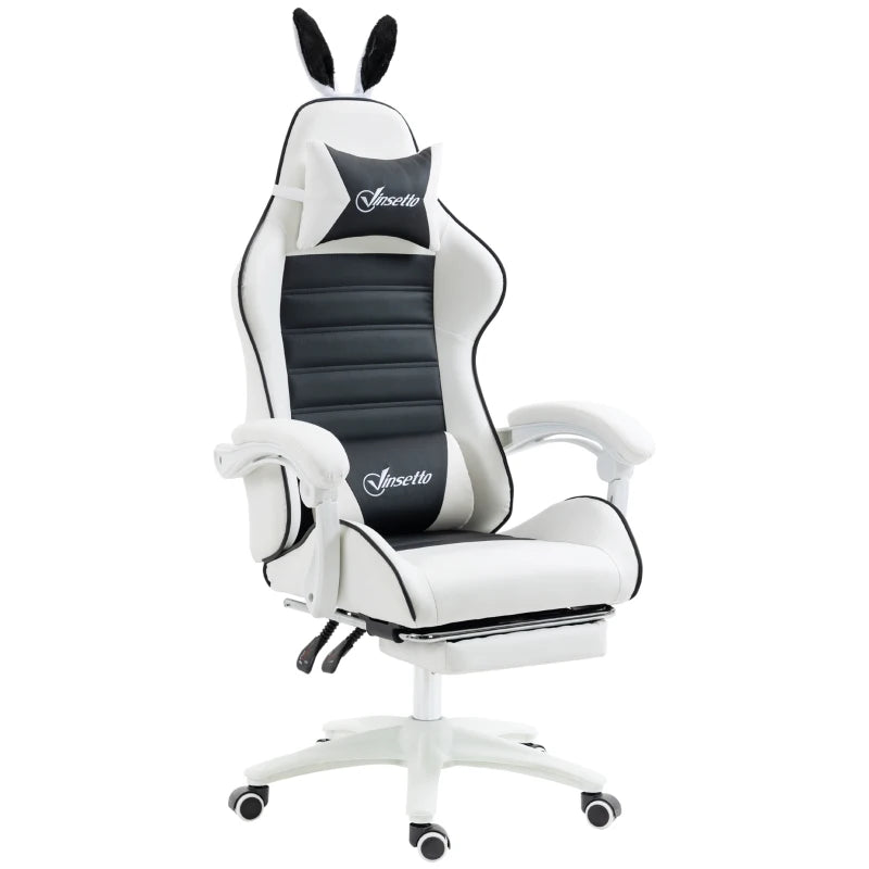 Cute Racing Gamer Chair, PU Leather Gaming Chair with Footrest, Headrest and Lumbar Support, Black
