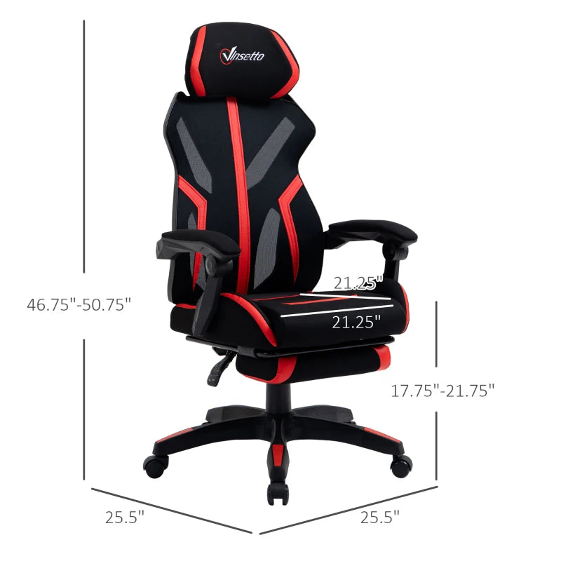 Vinsetto Racing Gaming Chair, Ergonomic Computer Chair with Footrest, Headrest, High Back Recliner Swivel Seat with Adjustable Height, Black Red
