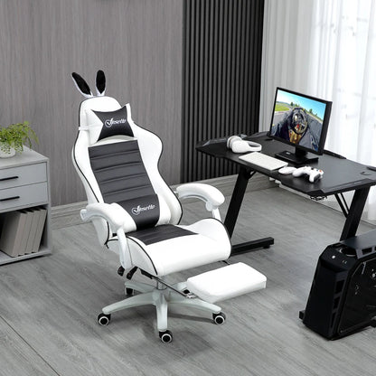 Cute Racing Gamer Chair, PU Leather Gaming Chair with Footrest, Headrest and Lumbar Support, Black